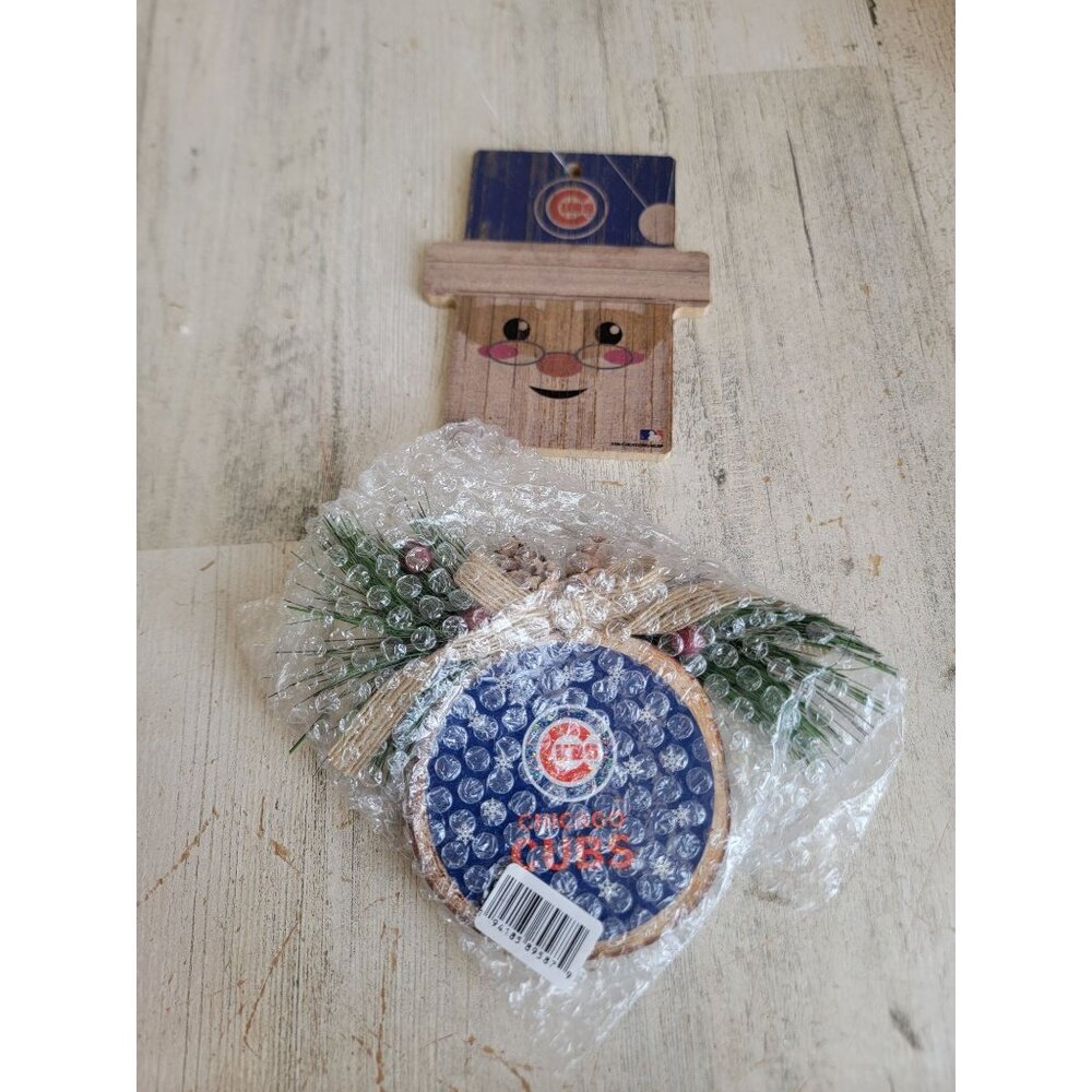 Wooden Chicago Cubs Santa Claus face‎ sign ornament Xmas set